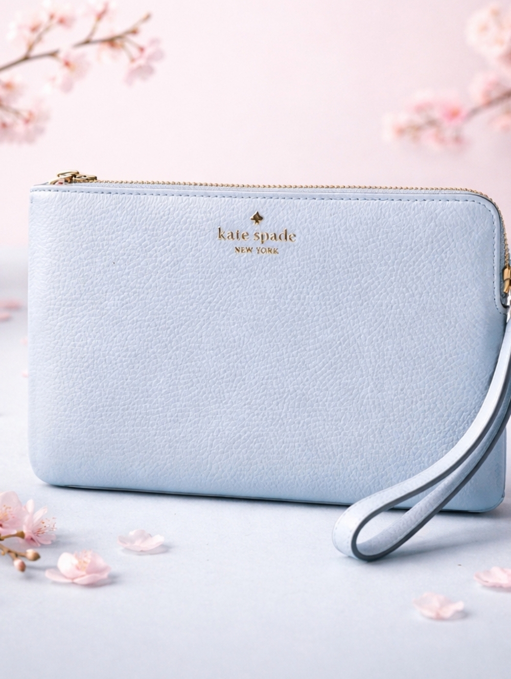 Kate Spade Leila Light Blue Leather Wristlet Clutch